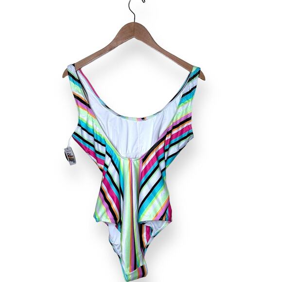 New w/Tags NO BOUNDARIES One Piece Swim Bathing Suit Rainbow One Tie Waist Large - Picture 3 of 9
